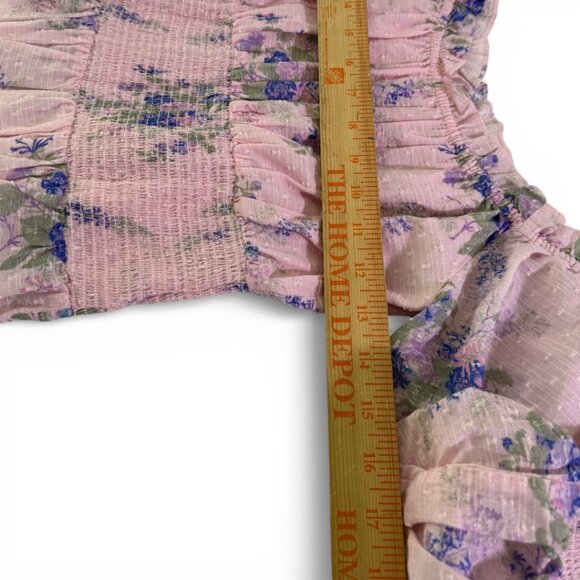 LoveShackFancy Fifi Top Pink Floral Off Shoulder Smocked Blouse Size M - Picture 3 of 9